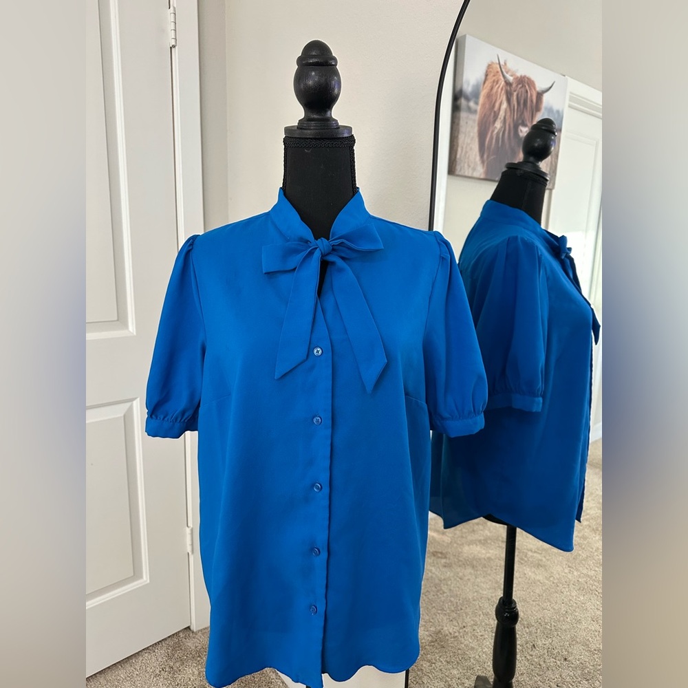 Ann Taylor Vibrant Blue Blouse with Bow